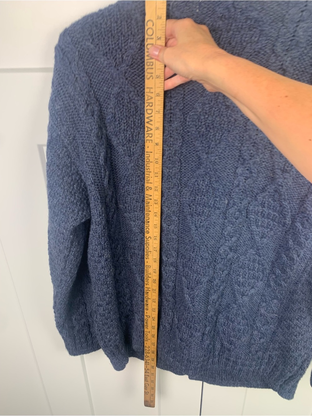Aran Crafts Irish Wool Sweater Cardigan Mens XXL Blue Gray Cable Knit Leather - Picture 5 of 7